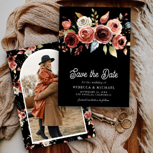 Terrakotta Blumen Foto Schwarz Hochzeit Save The Date