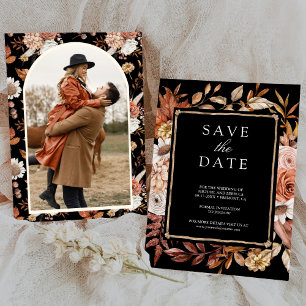 Terrakotta Blumen Foto Schwarz Hochzeit Save The Date