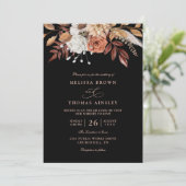 Terrakotta-Blumen-Herbstlaub-QR-Code-Hochzeit Einladung (Stehend Vorderseite)
