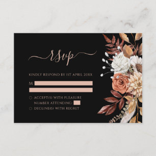 Terrakotta-Blumen-Herbstlaub-Stimmungsvolle-schwar RSVP Karte
