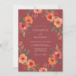 Terrakotta-Blumen-Hochzeit im malerischen Stil Einladung