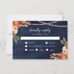 Terrakotta Blumen Hochzeit in Marineblau RSVP Karte