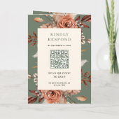Terrakotta-Blumen-Hochzeit mit QR-Code in Sagegrün Einladung (Rückseite)
