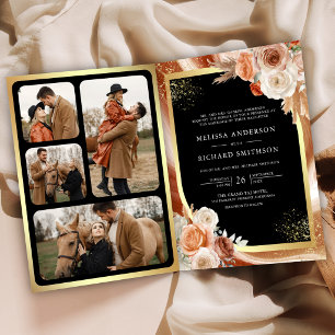 Terrakotta-Blumen-Hochzeit Pampas Gold Schwarz Einladung