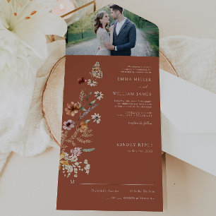 Terrakotta-Blumen-Hochzeitseinladung All In One Einladung
