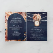 Terrakotta-Blumen-Mason-Glas Navy QR-Code-Hochzeit Einladung (Innenseite)