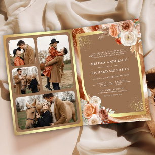 Terrakotta-Blumen-Pampas-Gold-Beige-Tan-Hochzeit Einladung