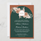 Terrakotta-Blumen-Pampas-Smaragd-QR-Code-Hochzeit Einladung (Vorderseite)