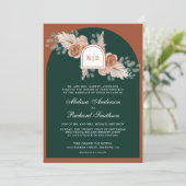 Terrakotta-Blumen-Pampas-Smaragd-QR-Code-Hochzeit Einladung (Stehend Vorderseite)