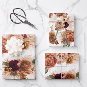 Terrakotta-Blumen Pampasgras Botanical Rost Geschenkpapier Set