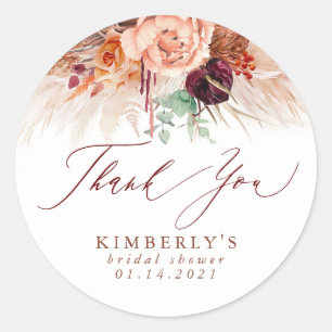 Terrakotta-Blumen-Pampasgras-Danke Runder Aufkleber