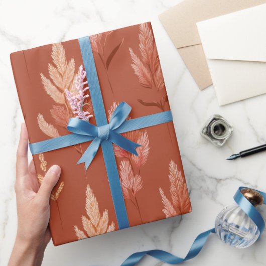 Terrakotta Blumen Pampasgras Muster Geschenkpapier (Schenken)