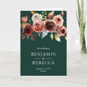 Terrakotta Blumen QR Code Smaragdgrüne Hochzeit Einladung (Vorderseite)