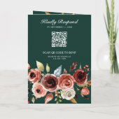Terrakotta Blumen QR Code Smaragdgrüne Hochzeit Einladung (Rückseite)