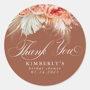 Terrakotta-Blumen-Rot-Pampasgras-Danke Runder Aufkleber