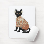 Terrakotta-Blumen-Schwarzkatze-Grafik-Mauspad Mousepad (Mit Mouse)