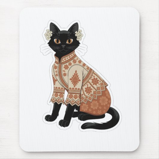 Terrakotta-Blumen-Schwarzkatze-Grafik-Mauspad Mousepad (Vorne)