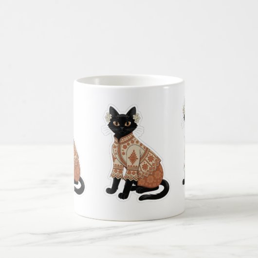 Terrakotta-Blumen-Schwarzkatze-Kaffeetasse Kaffeetasse (Mittel)