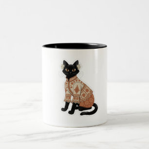 Terrakotta-Blumen-Schwarzkatze-Kaffeetasse Zweifarbige Tasse