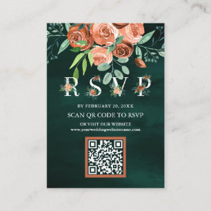 Terrakotta-Blumen-Smaragd-QR-Code-RSVP-Hochzeit Begleitkarte