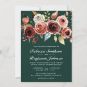 Terrakotta Blumen Smaragdgrün QR-Code Hochzeit Einladung (Vorderseite)