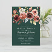 Terrakotta Blumen Smaragdgrün QR-Code Hochzeit Einladung (Stehend Vorderseite)