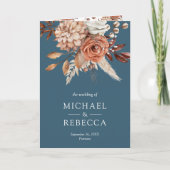 Terrakotta Blumen Staubblau QR Code Hochzeit Einladung (Vorderseite)