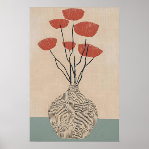 Terrakotta-Blumen-Vase-Print Mid-Century-Modern Poster