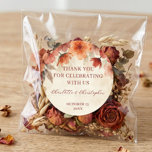 Terrakotta-Blumen Vintage-Herbst-Hochzeits-Dankesc Runder Aufkleber
