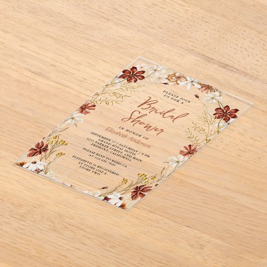 Terrakotta-Blumen-Wildblumen-Brautparty Acryleinladungen (Ablage )