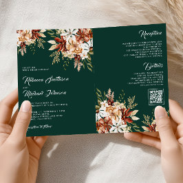 Terrakotta-Blumen-Wildblumen-Hochzeit in Smaragdgr Einladung