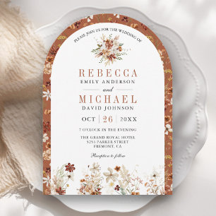 Terrakotta Blumen Wildblumen Weiße Bogen Hochzeit Einladung