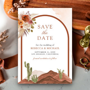 Terrakotta-Blumen-Wüstenkaktus-Foto-Hochzeit Save The Date