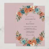 Terrakotta-Blumenbogen-Hochzeit Einladung (Vorne/Hinten)
