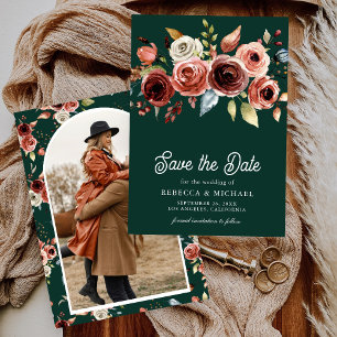 Terrakotta Blumenfoto Smaragdgrüne Hochzeit Save The Date