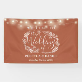 Terrakotta-Blumengirlande-Script-Hochzeit Banner