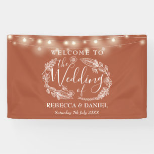 Terrakotta-Blumengirlande-Script-Hochzeit Banner