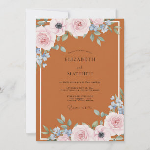 Terrakotta-Blush-Blüten-Hochzeit Einladung