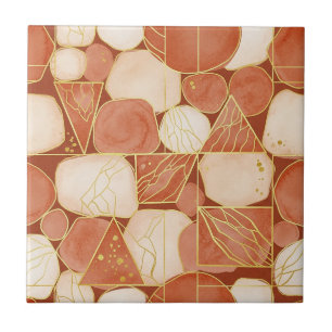 Terrakotta-Blush-Cream-Geometrisches Goldmosaik Fliese