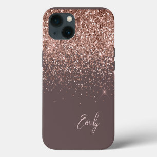 Terrakotta-Blush-Roségold-Glitter-Monogramm iPhone 13 Hülle