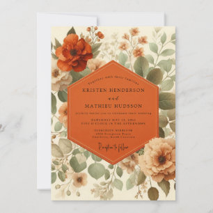 Terrakotta-Blüten-Herbstromanze-Hochzeit Einladung