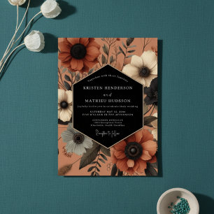 Terrakotta-Blüten-Herbstromanze-Hochzeit Einladung