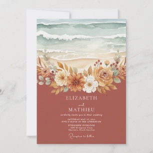 Terrakotta-Blüten Hochzeit am Meer Einladung