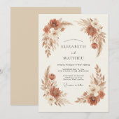 Terrakotta-Blüten-Hochzeit Einladung (Vorne/Hinten)