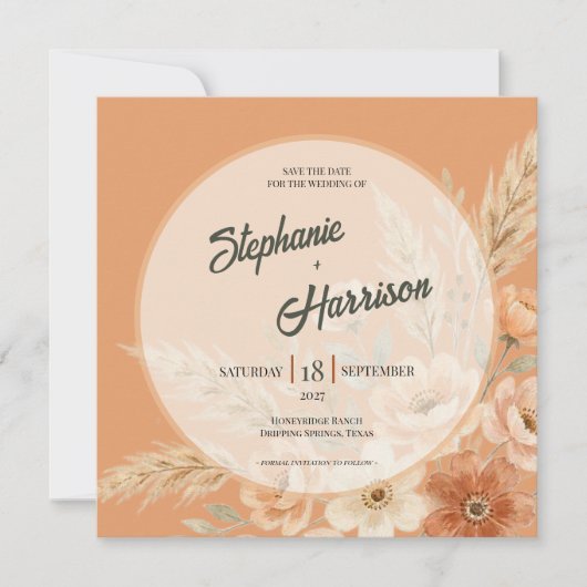Terrakotta-Blüten-Hochzeitseinladung Save The Date (Vorderseite)