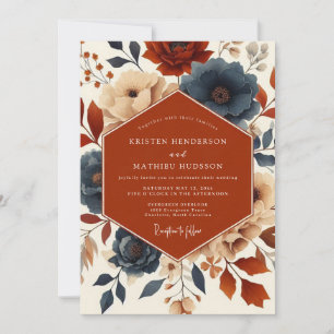 Terrakotta-Blüten-Romanze-Hochzeit Einladung