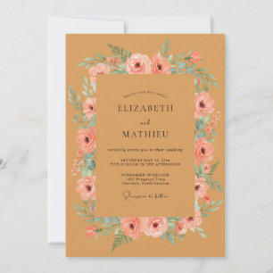 Terrakotta-Blüten-Romanze-Hochzeit Einladung