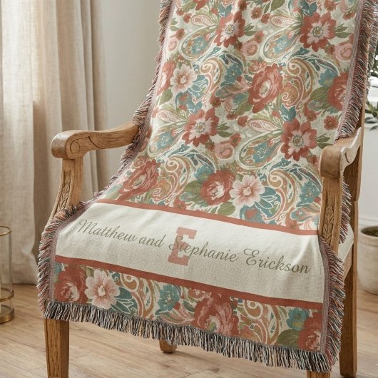Terrakotta-Boho-Blumen-Monogramm-Paar Decke