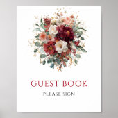 Terrakotta-Boho-Burgunder-Gästebuch-Hochzeitsschil Poster (Vorne)