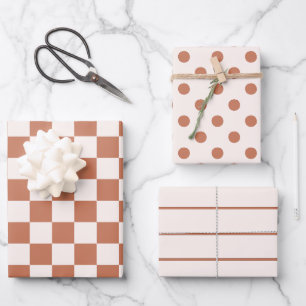 Terrakotta-Boho-Geschenkpapier 3er-Pack Neutrales Geschenkpapier Set